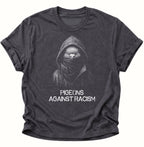Dark heather Unisex T-Shirt mit schwarz-weißer Taube, Kapuze und Schriftzug von Pine & River.
