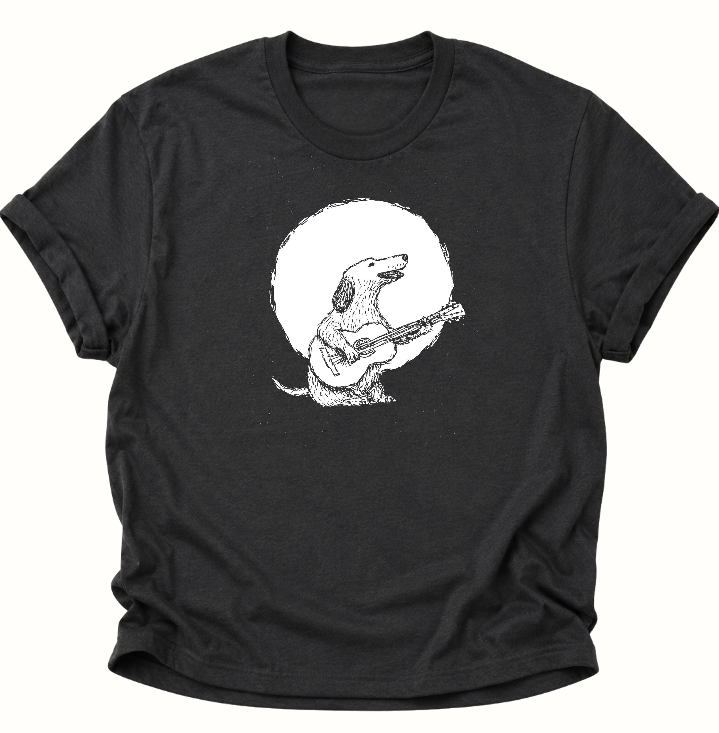 Dog with Guitar in Moonlight Unisex T-Shirt