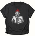 Schwarzes Unisex T-Shirt mit bebrilltem Vogel, roter Mütze und dem Buch „The Art of Pooping on People“ von Pine & River.
