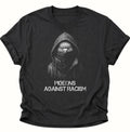Schwarzes Unisex T-Shirt mit Taube im Kapuzenlook und „PIGEONS AGAINST RACISM“ von Pine & River.

