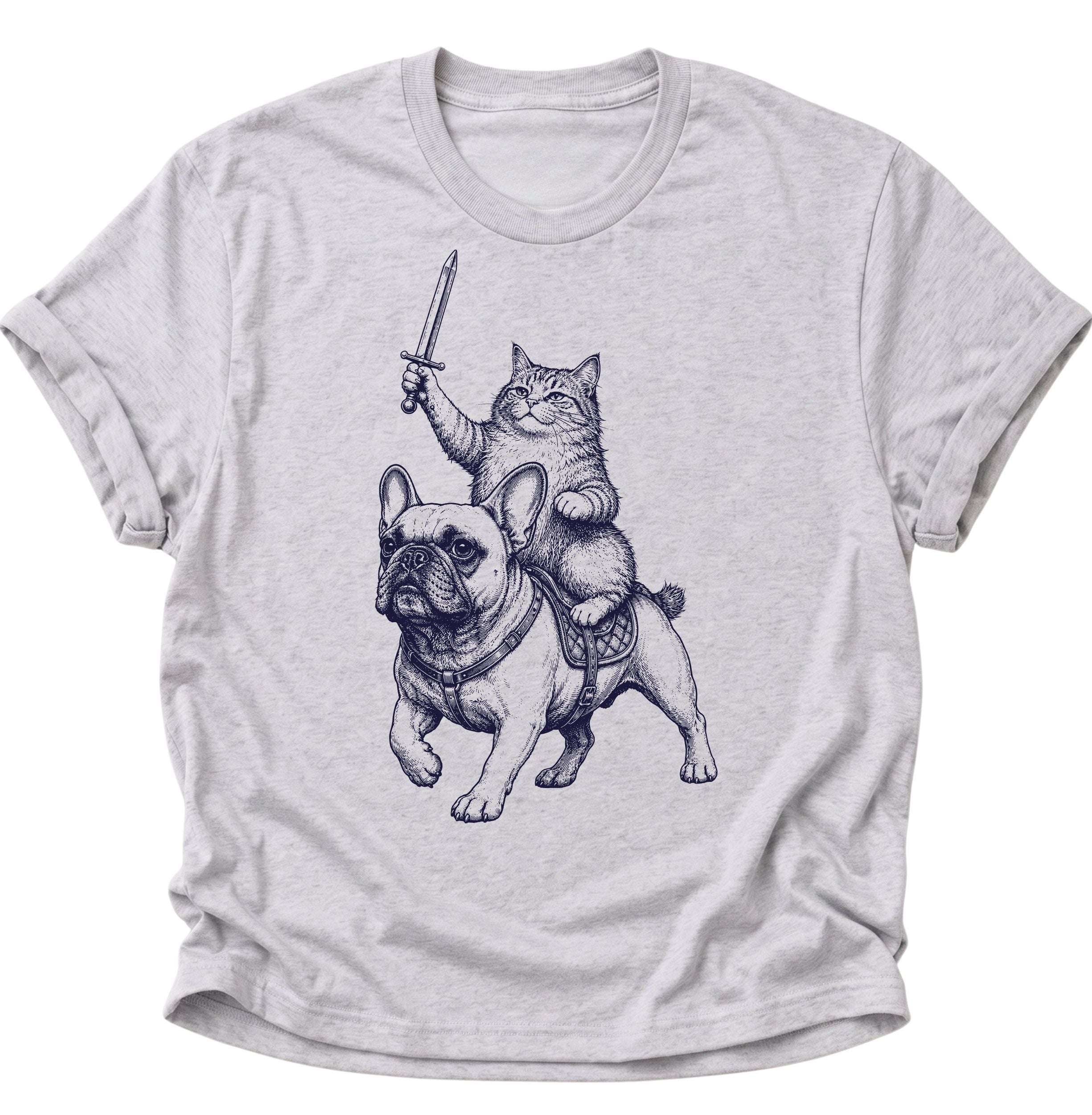 Katzenritter auf Bulldogge Unisex T-Shirt