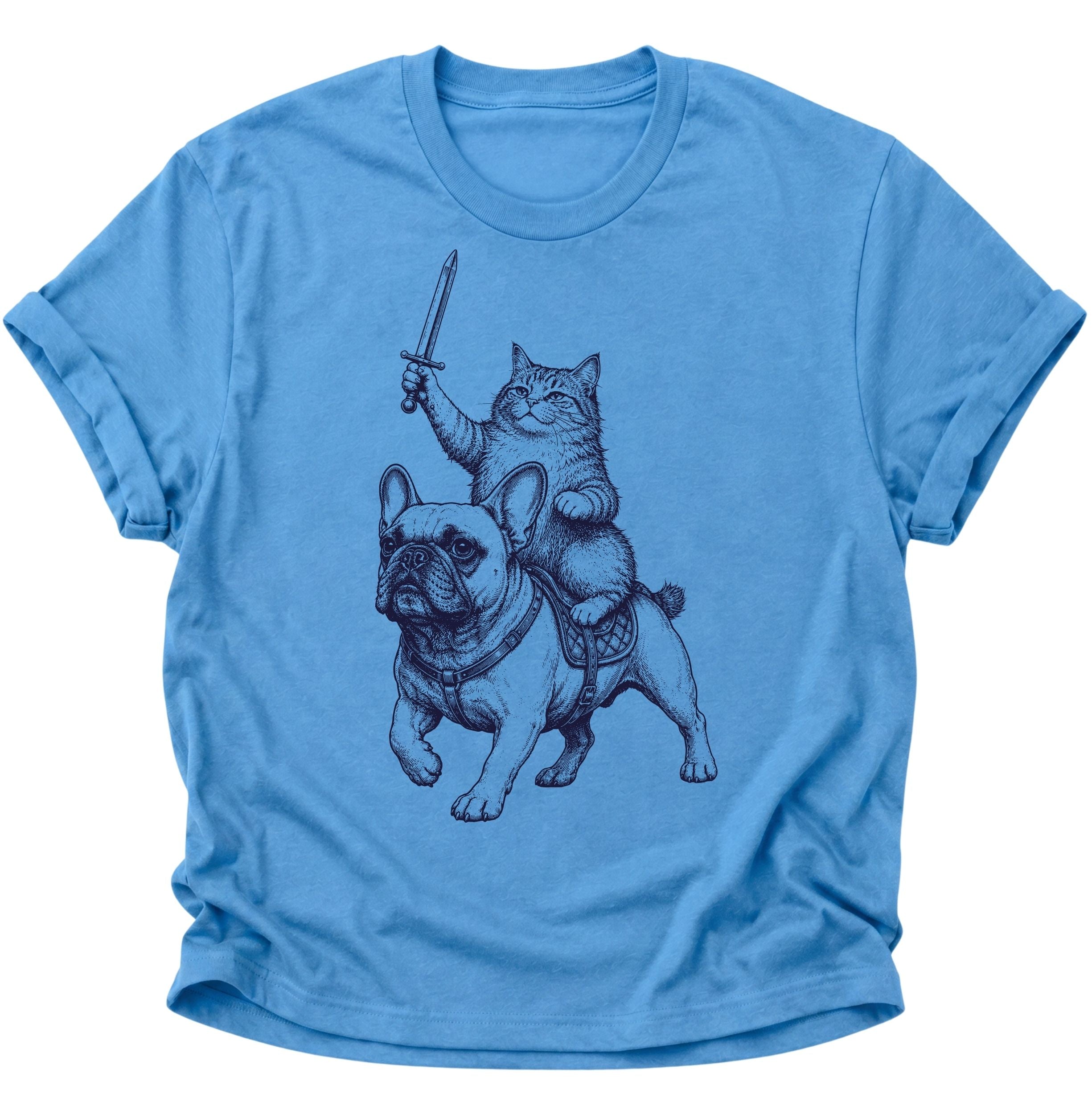 Katzenritter auf Bulldogge Unisex T-Shirt