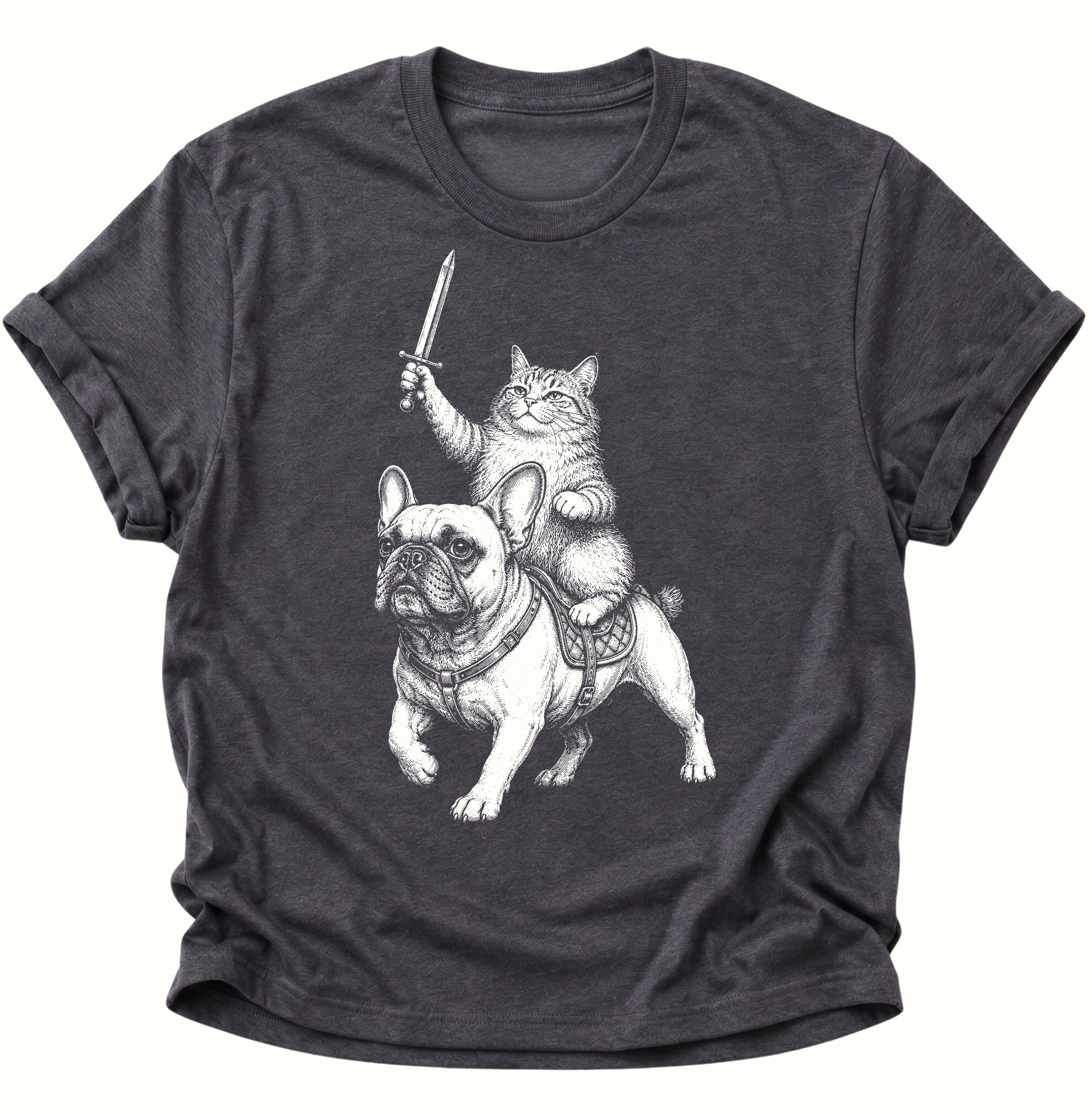 Katzenritter auf Bulldogge Unisex T-Shirt