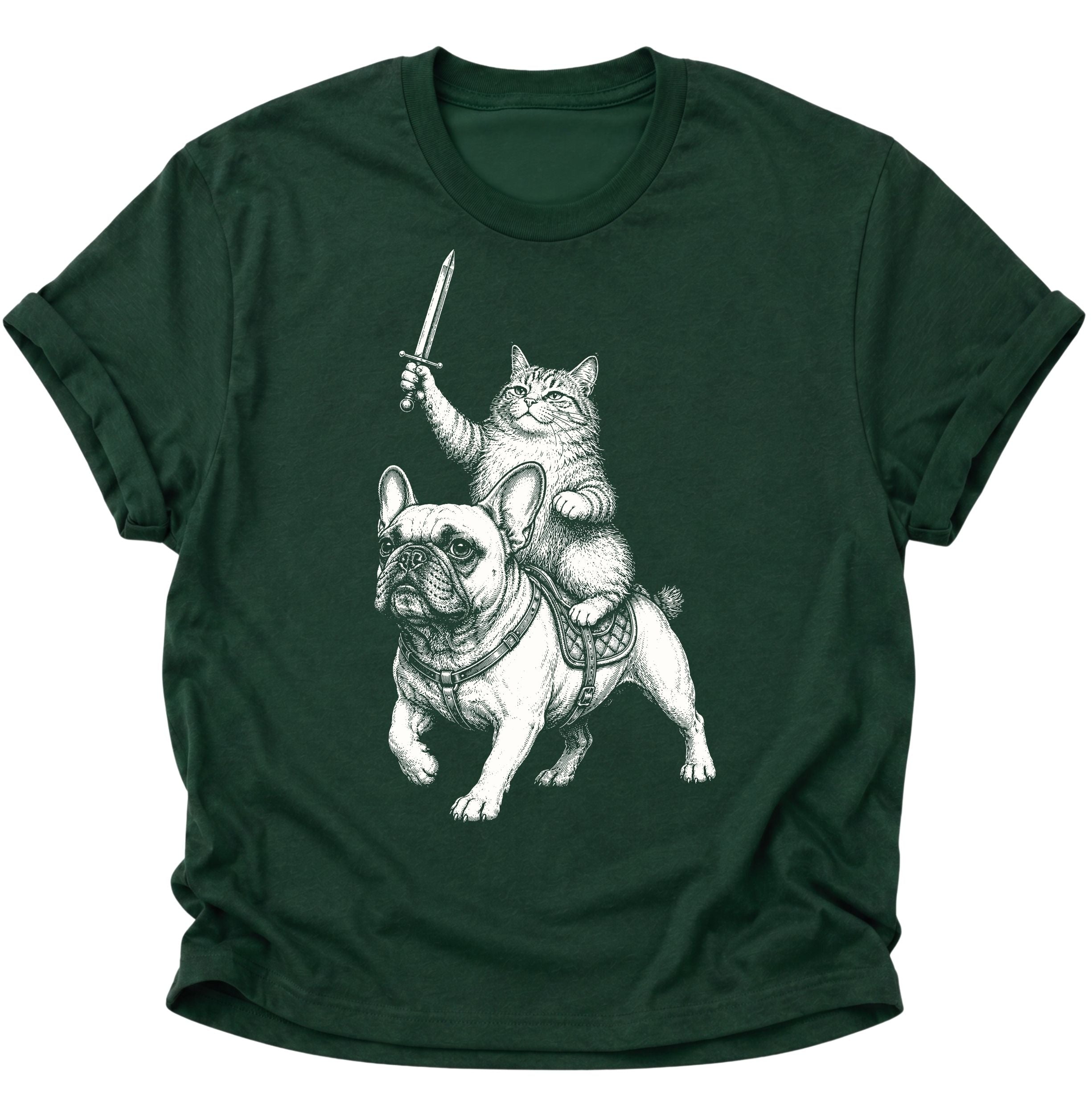 Katzenritter auf Bulldogge Unisex T-Shirt