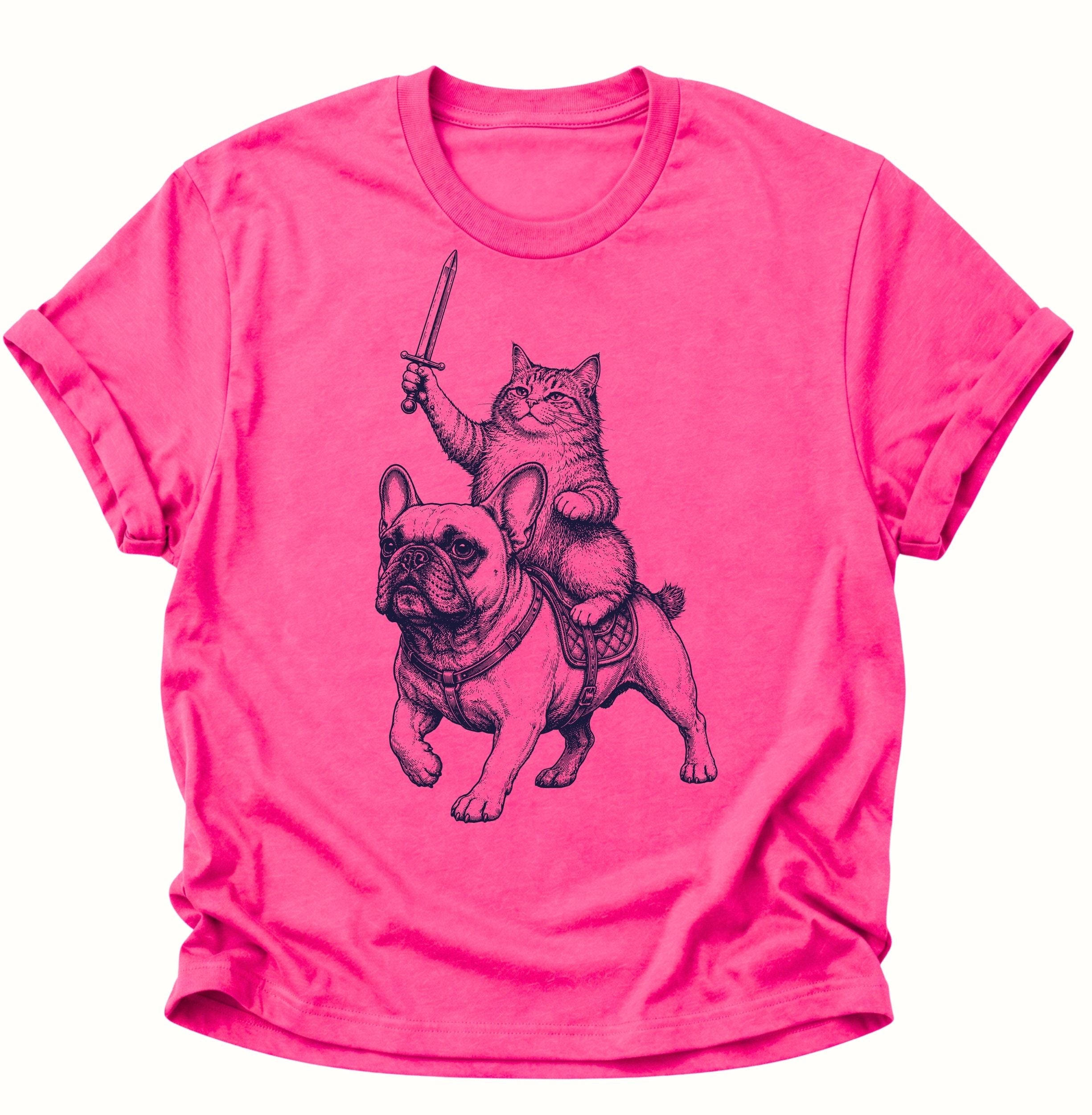 Katzenritter auf Bulldogge Unisex T-Shirt