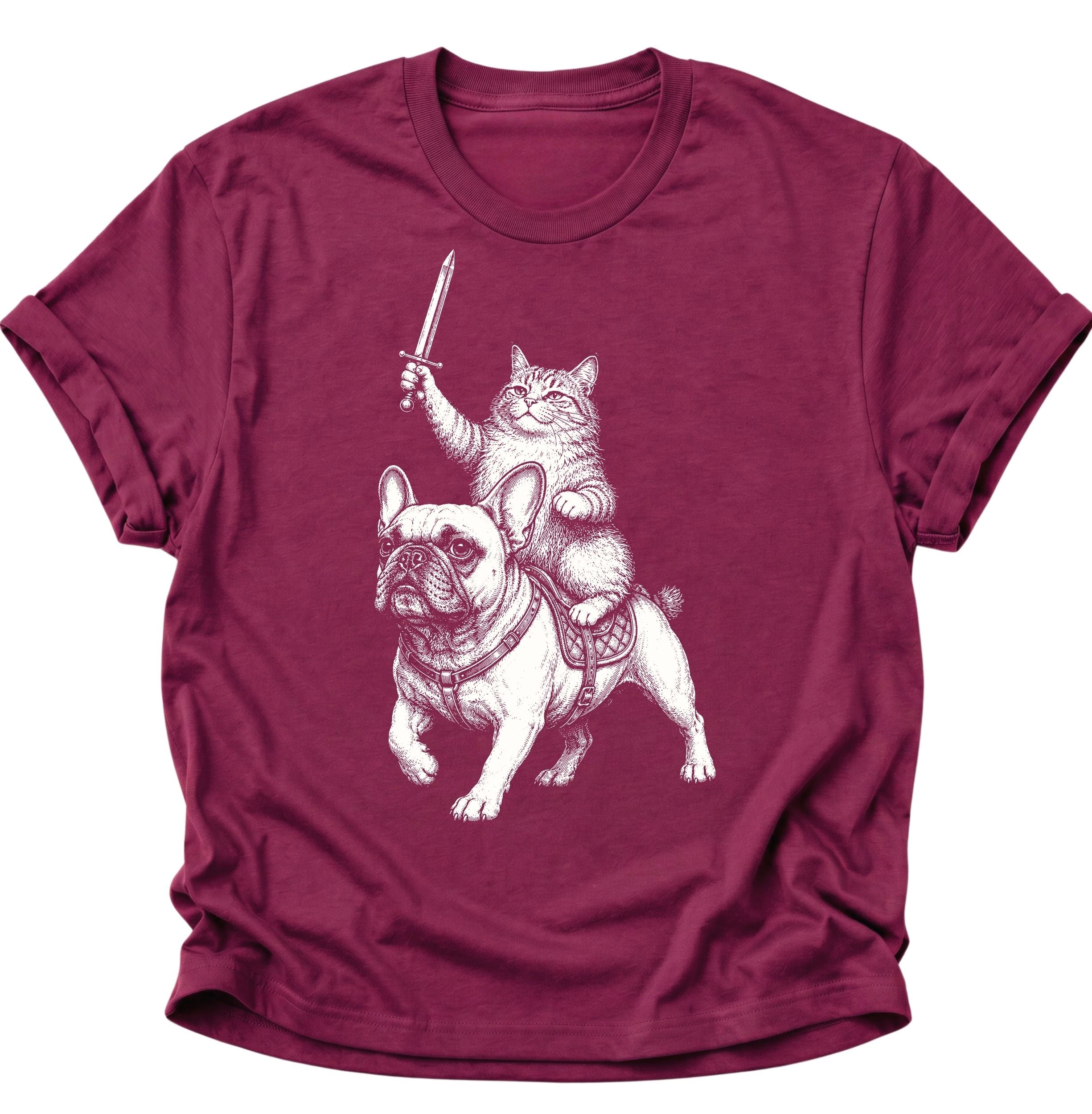 Katzenritter auf Bulldogge Unisex T-Shirt
