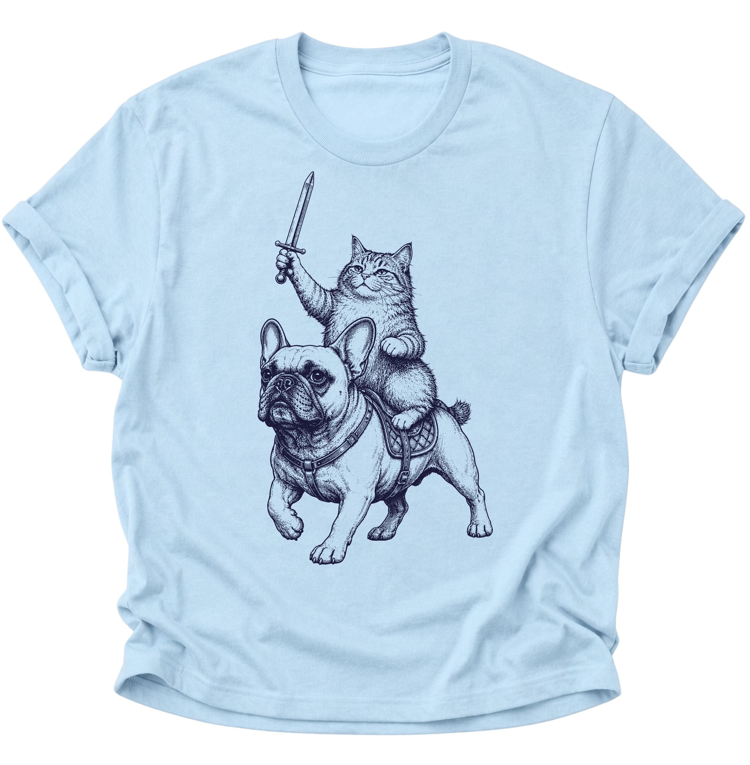 Katzenritter auf Bulldogge Unisex T-Shirt