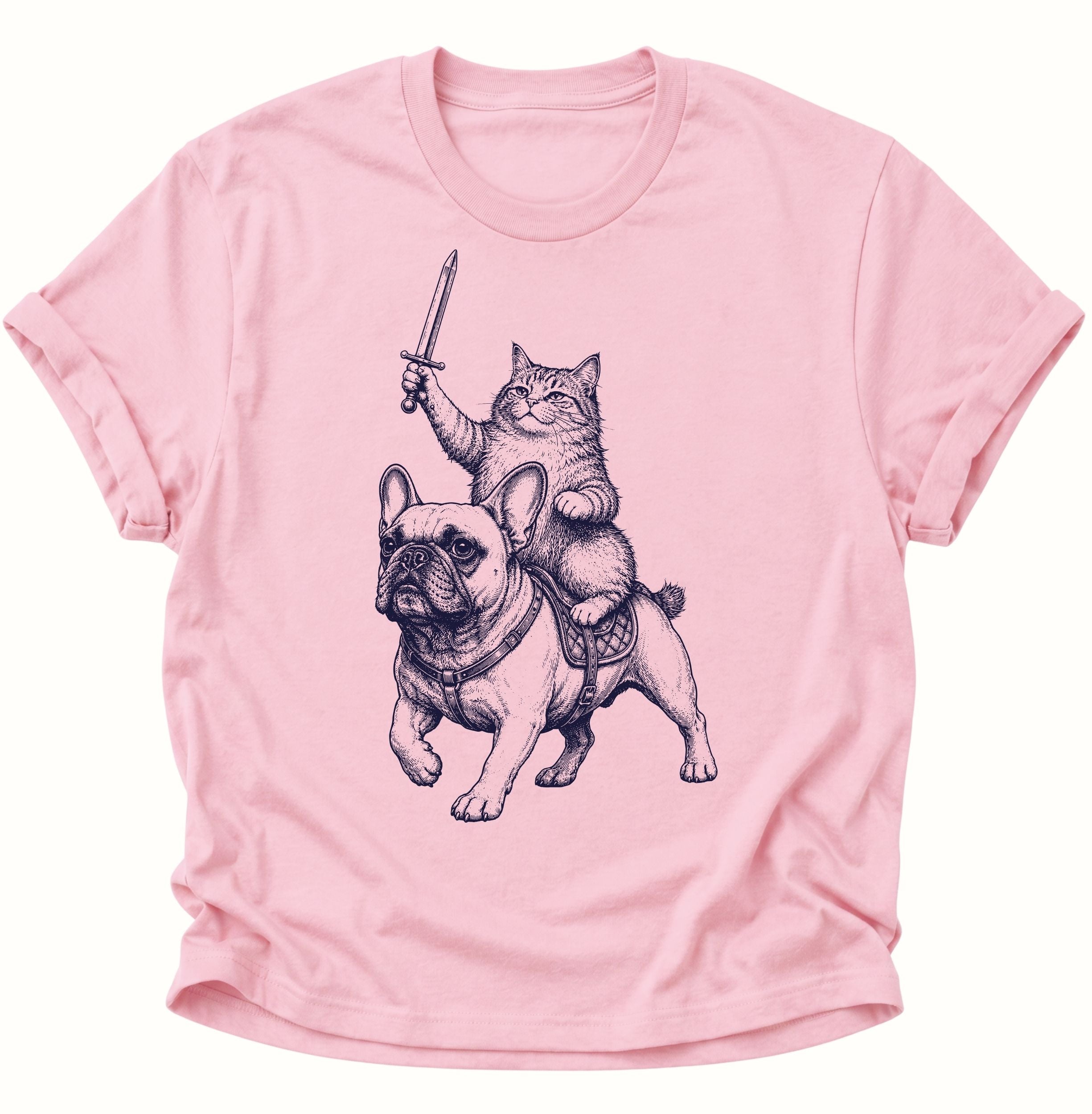 Katzenritter auf Bulldogge Unisex T-Shirt