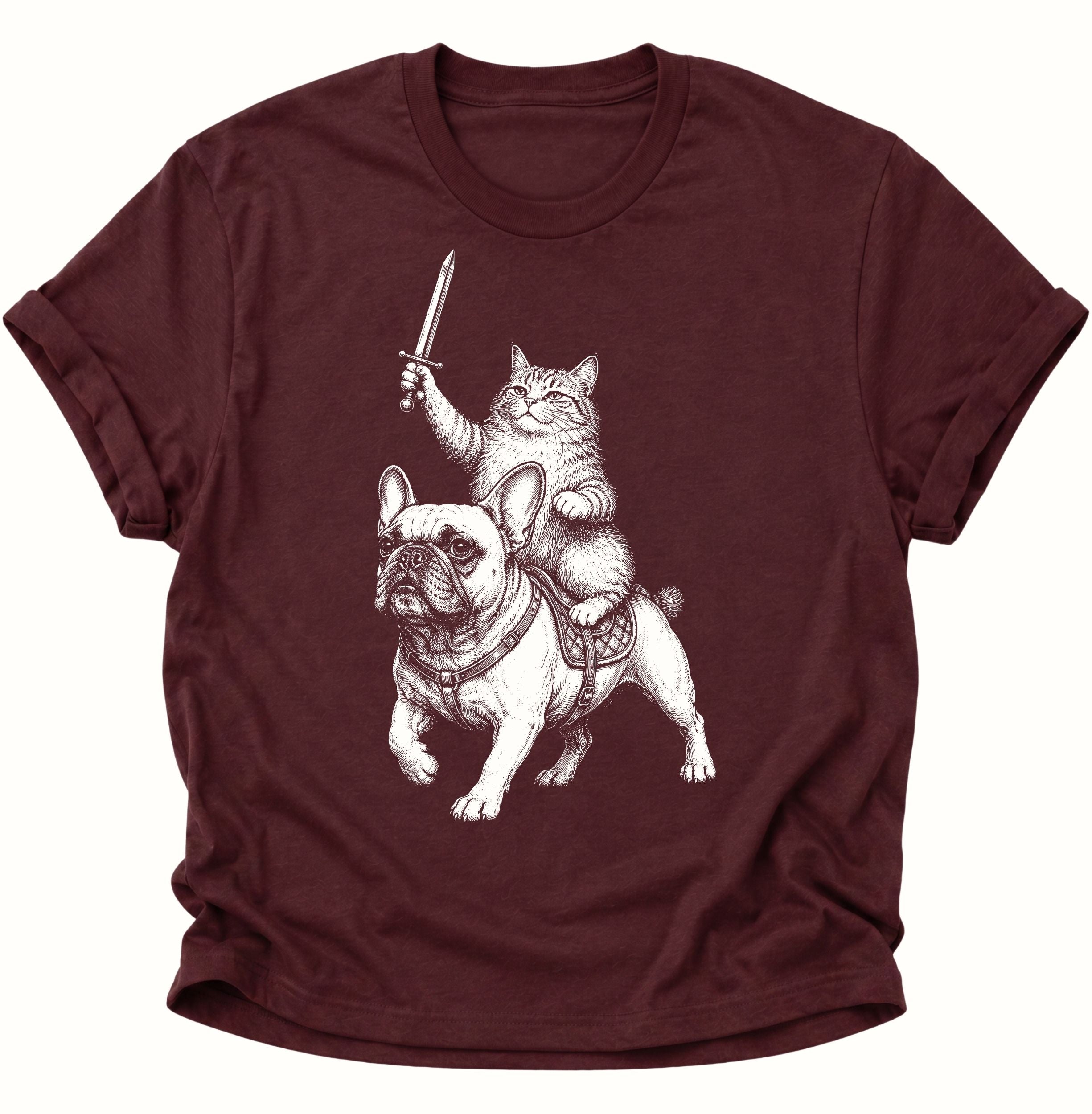 Katzenritter auf Bulldogge Unisex T-Shirt