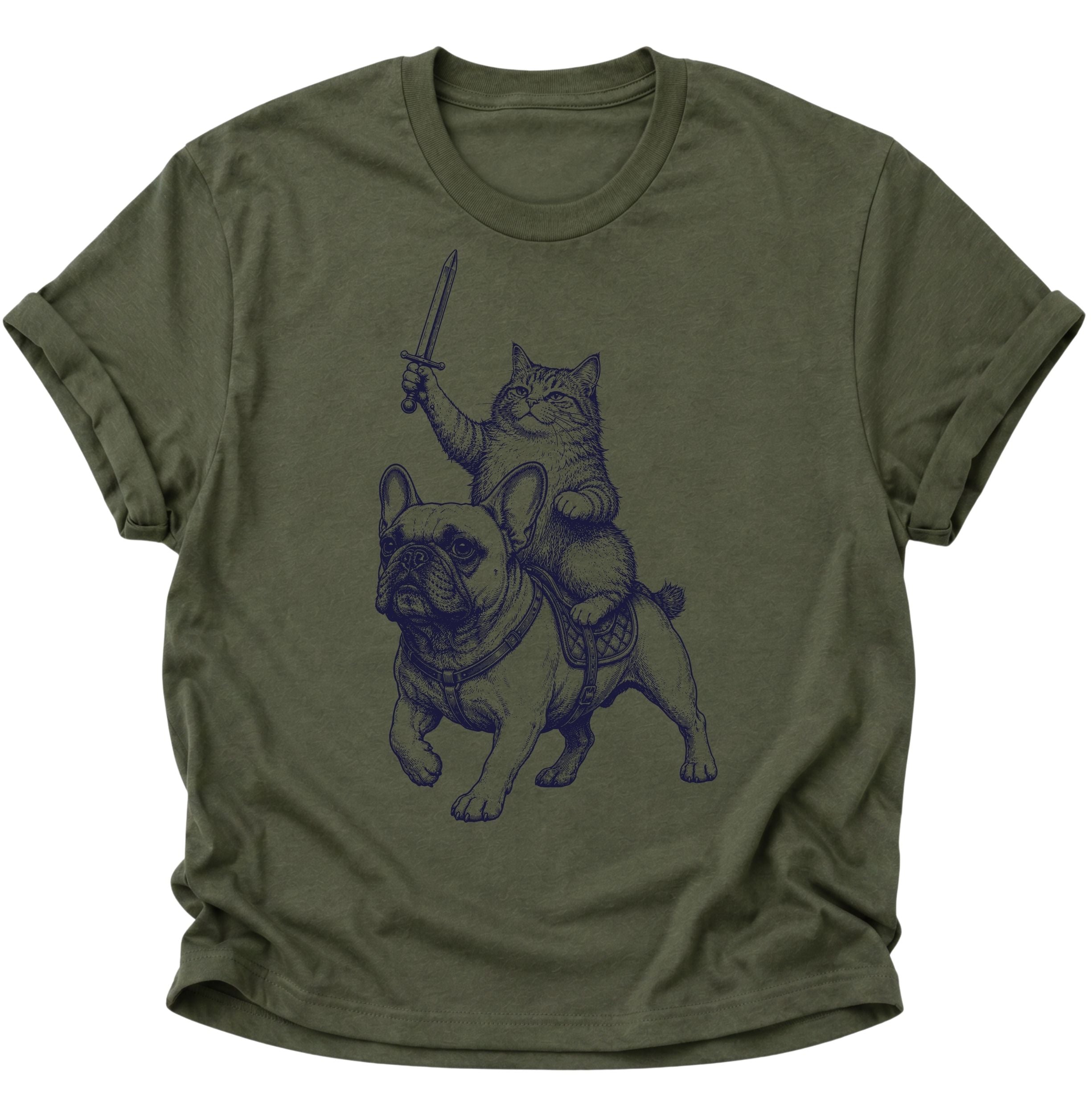 Katzenritter auf Bulldogge Unisex T-Shirt