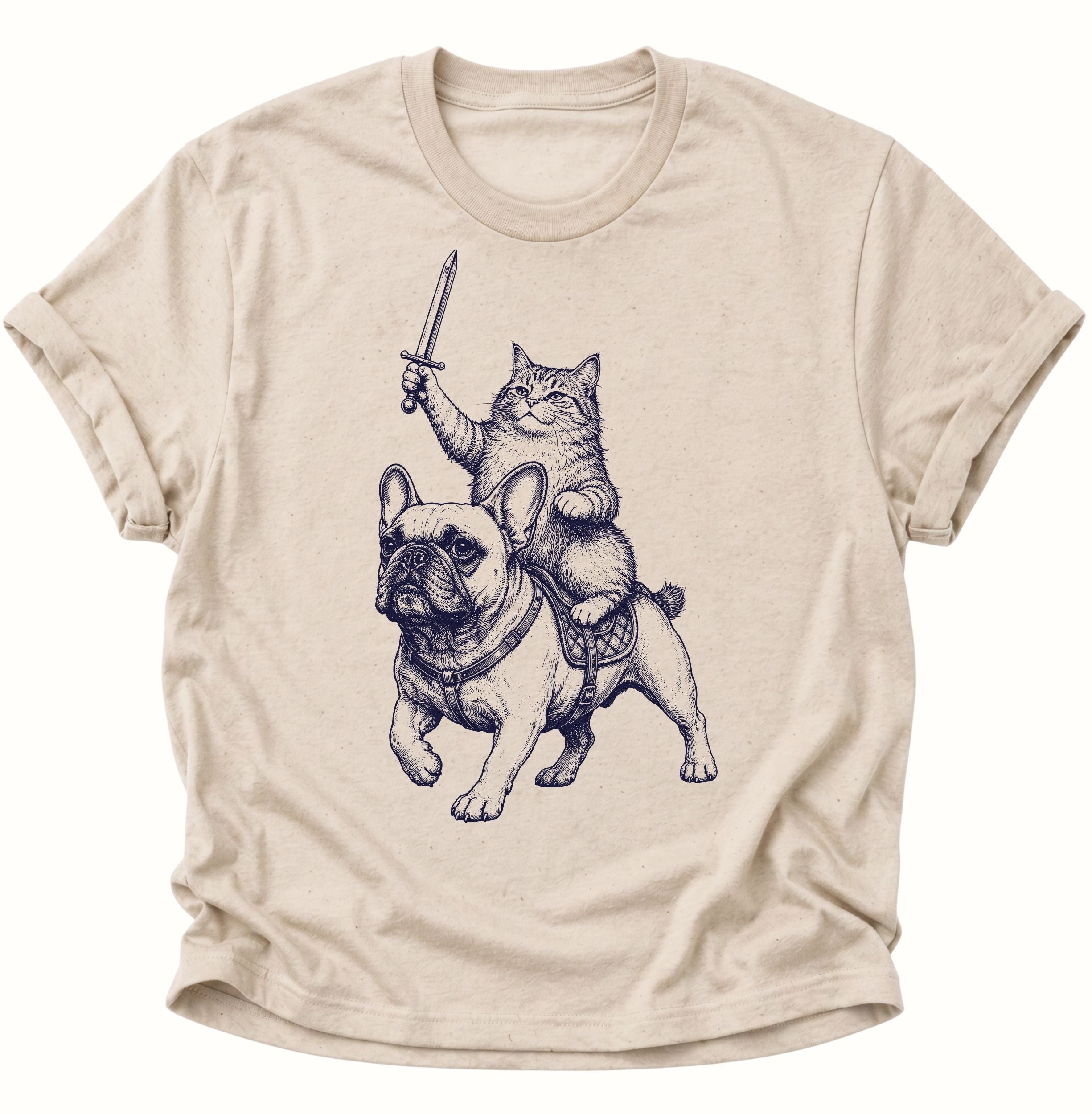Katzenritter auf Bulldogge Unisex T-Shirt