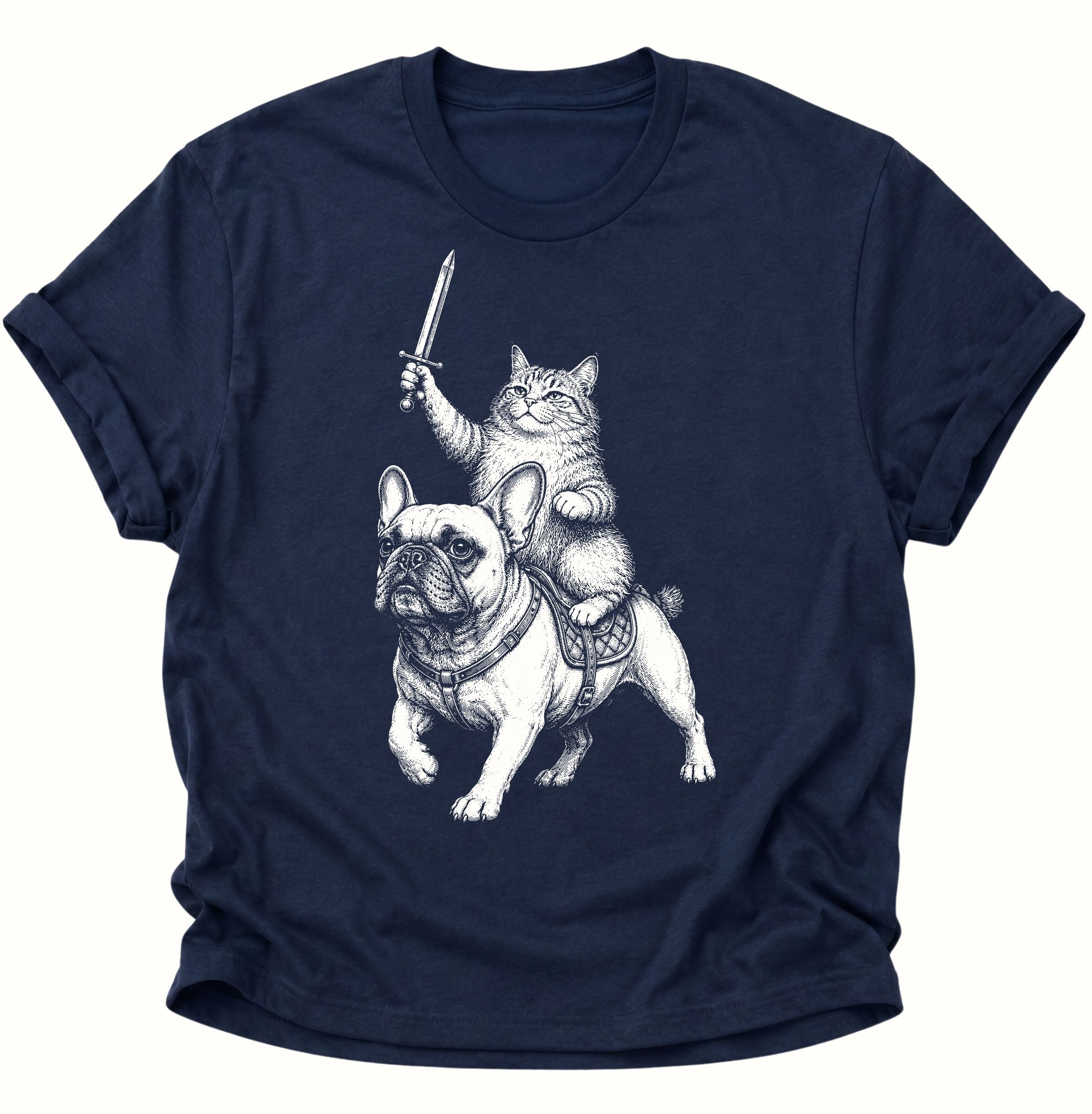 Katzenritter auf Bulldogge Unisex T-Shirt