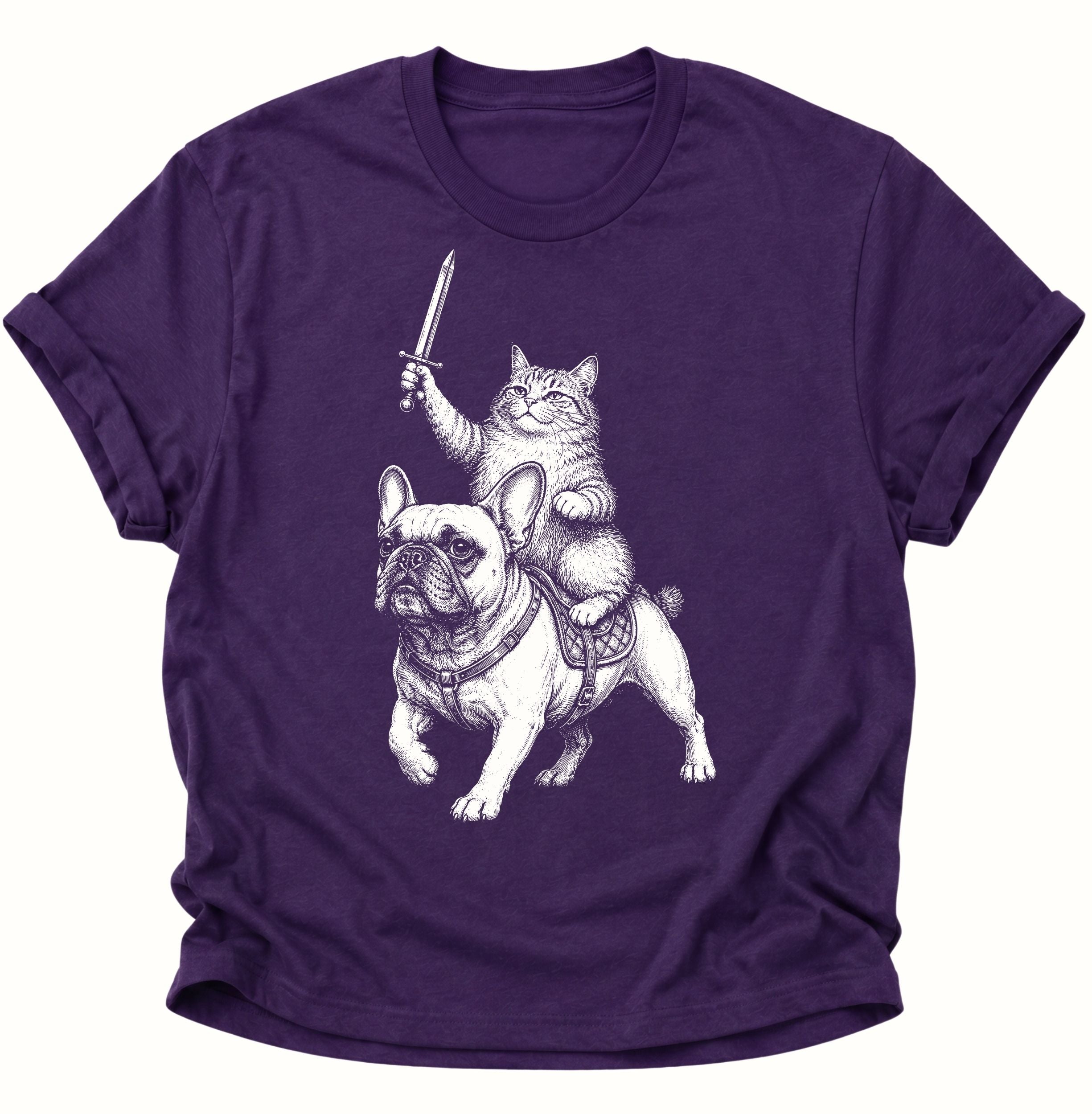 Katzenritter auf Bulldogge Unisex T-Shirt