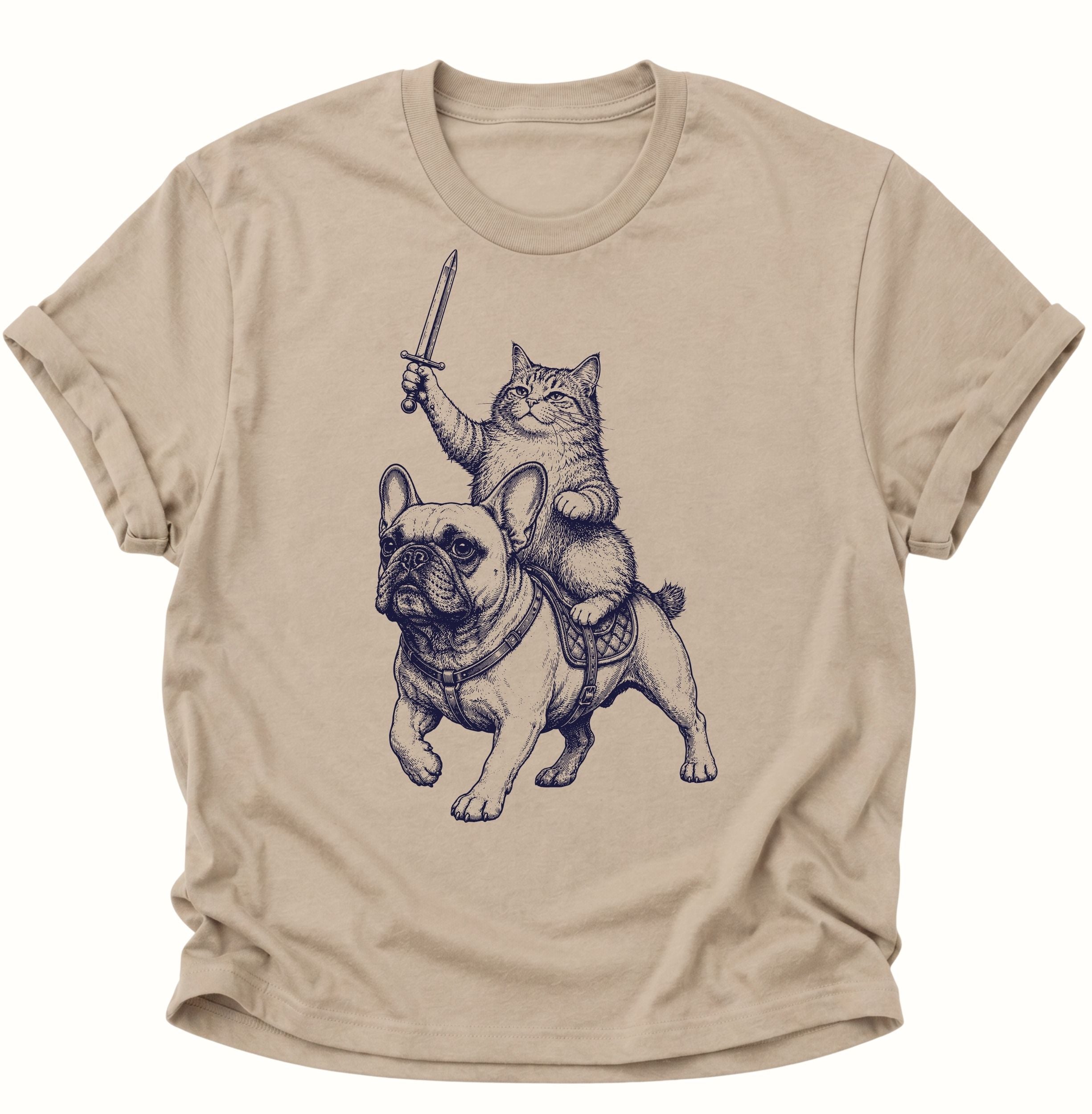Katzenritter auf Bulldogge Unisex T-Shirt