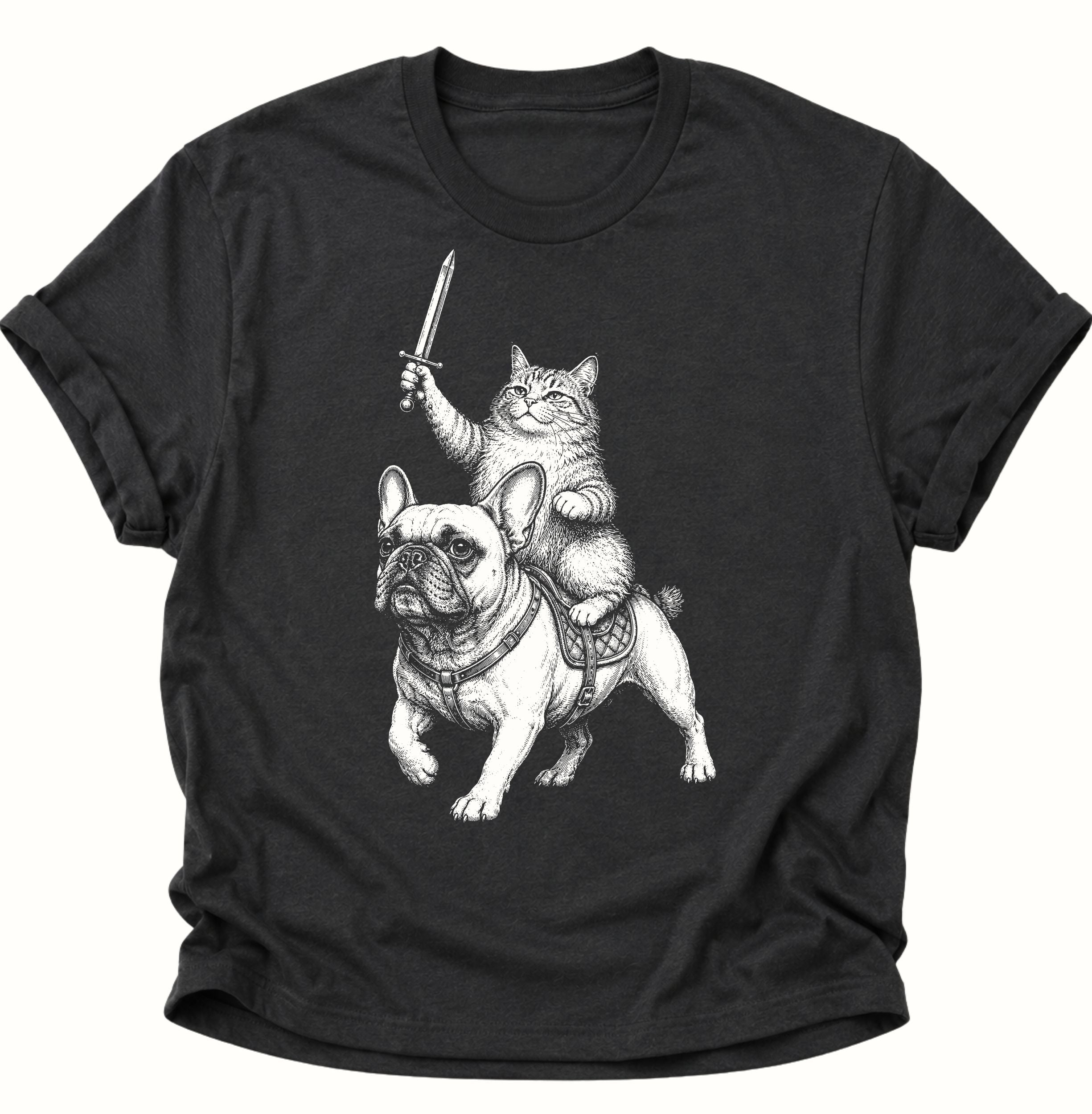 Katzenritter auf Bulldogge Unisex T-Shirt