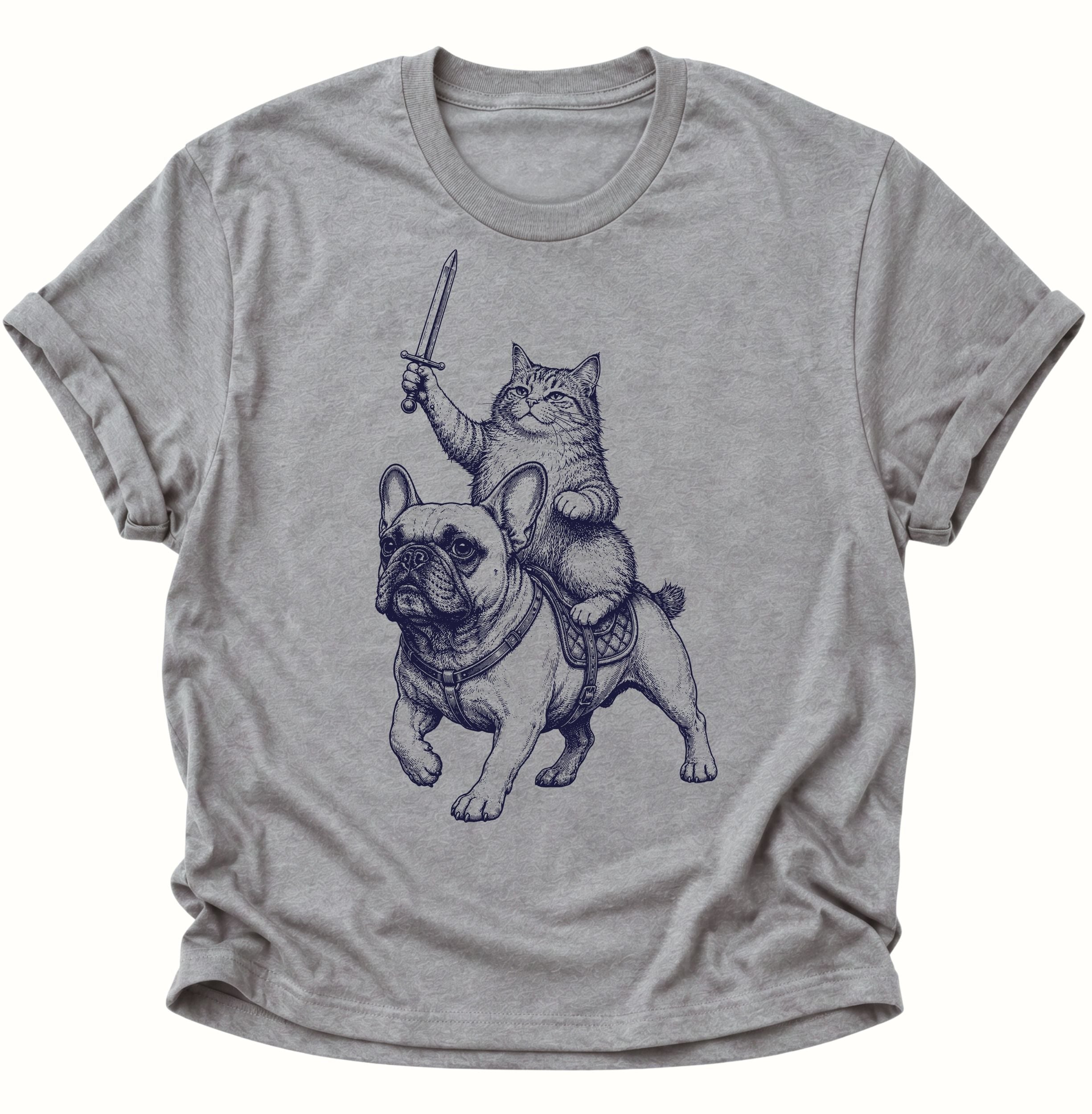 Katzenritter auf Bulldogge Unisex T-Shirt